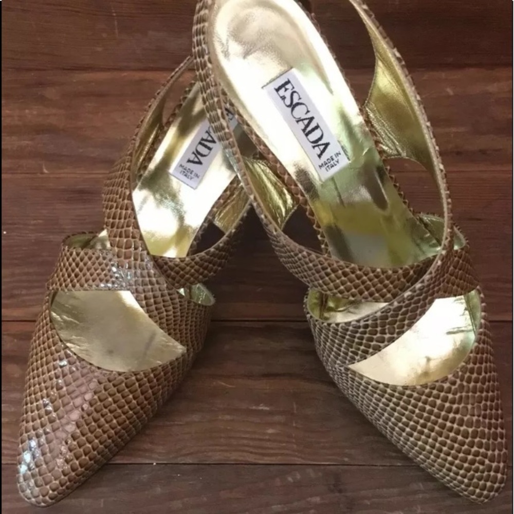 Escada Snakeskin Embossed Leather Slingback Shoes